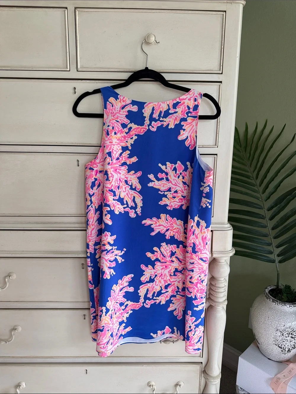 Lilly Pulitzer Jackie Silk Blue Dress with Pink Coral Print size M